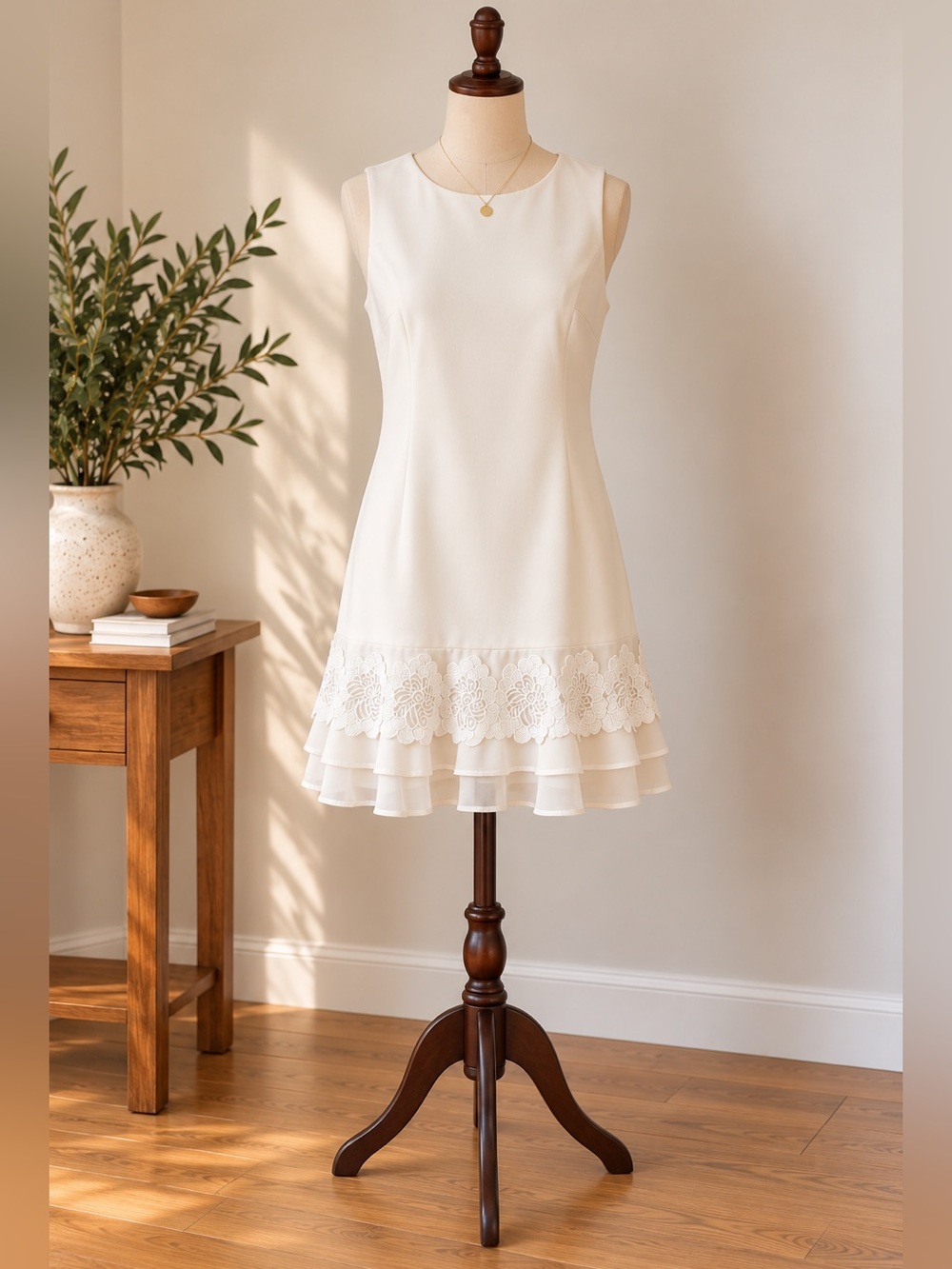 Calvin Klein Ivory Floral Lace Ruffle Dress Size 6 Bridal Shower Romantic